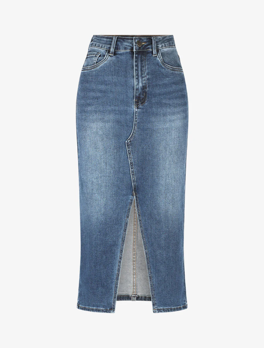 Rechte rok met split en hoge taille - blauw