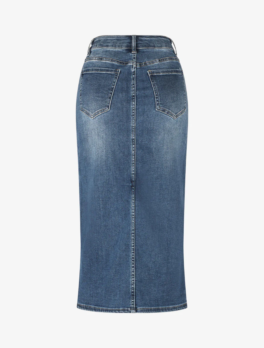 Rechte rok met split en hoge taille - blauw - Image 2