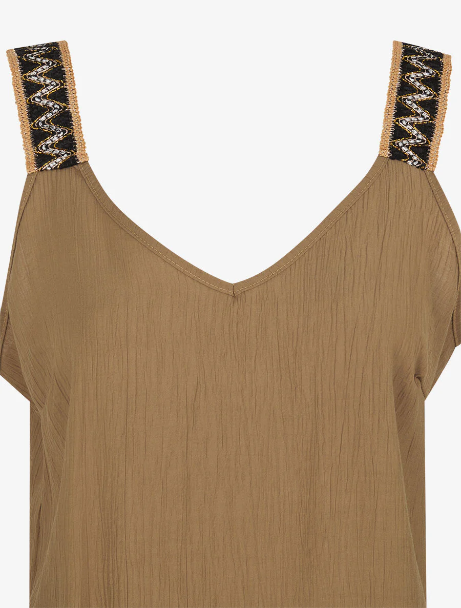 Rechte tanktop met V-hals en fancy bandjes - Kameel - Image 3