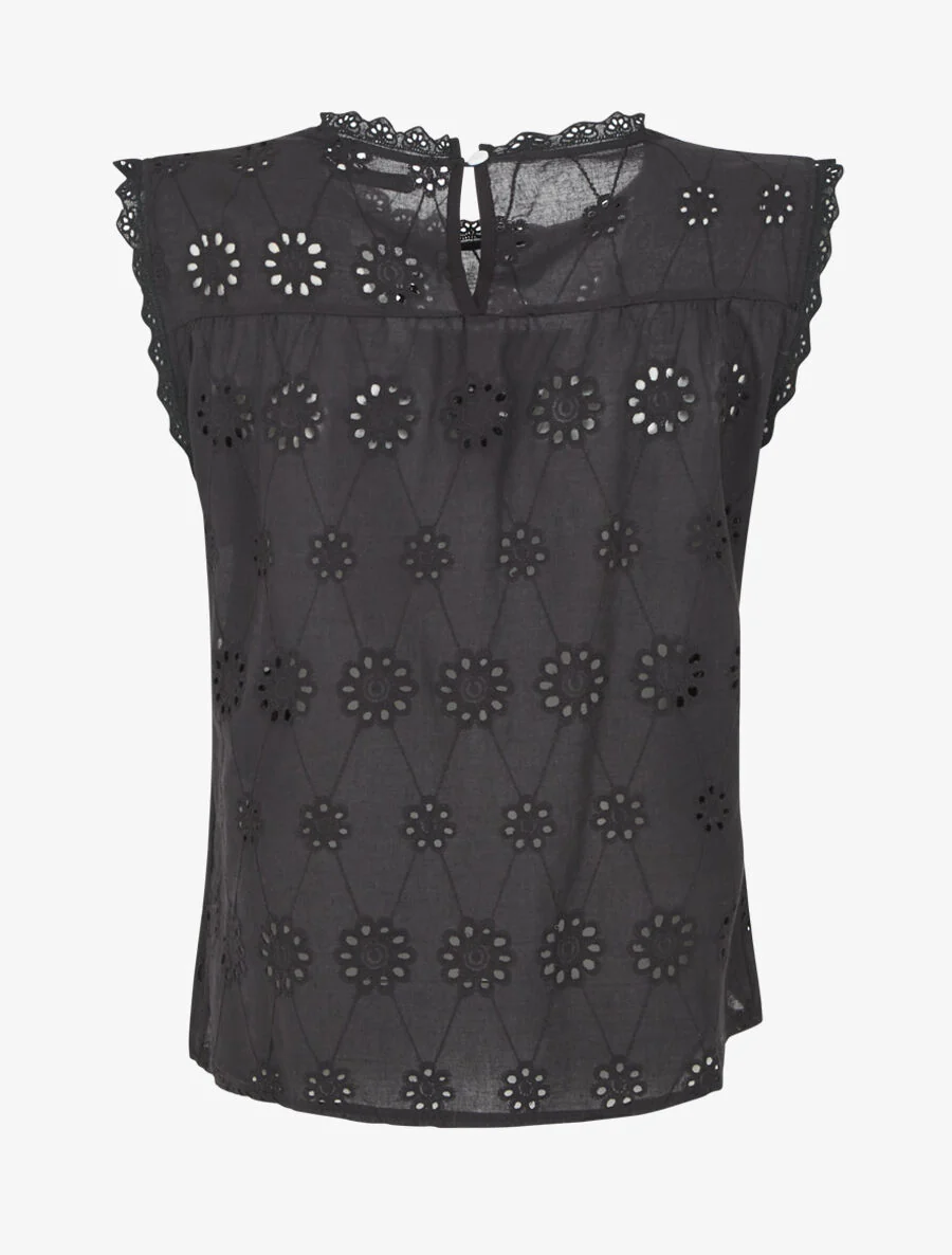 Rechte top in broderie anglaise - Zwart - Image 2