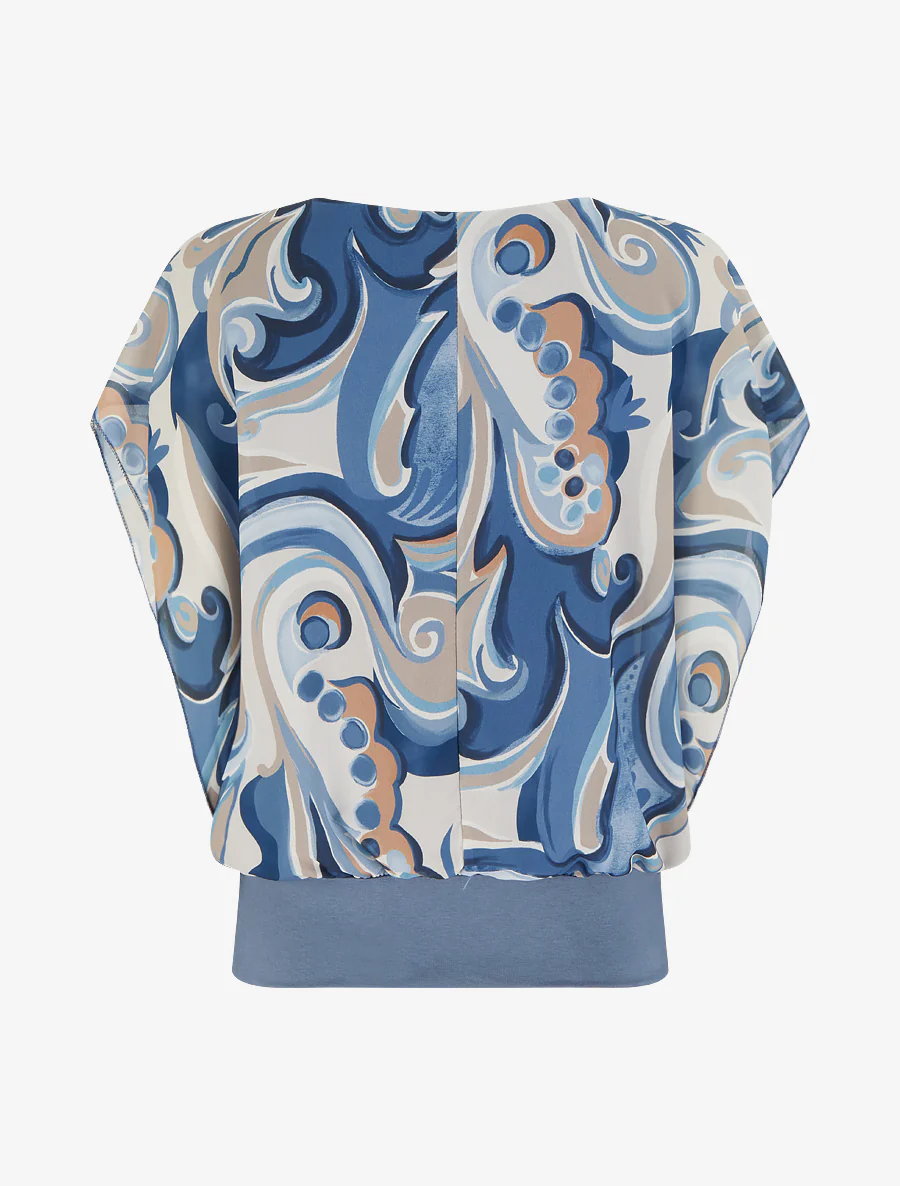 Rechtermouwloos top met korte mouwen en arabeskenprint. - Donkerblauw - Image 2