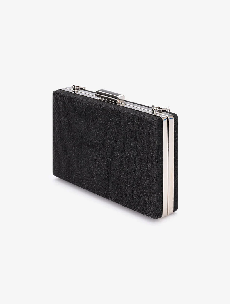 Rechthoekige clutch met pailletten en ring sluiting - Zwart - Image 2