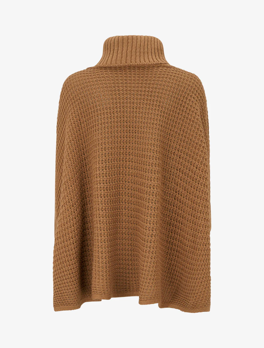 Rechthoekige ponchostijl trui met coltrui. - Kameel - Image 2