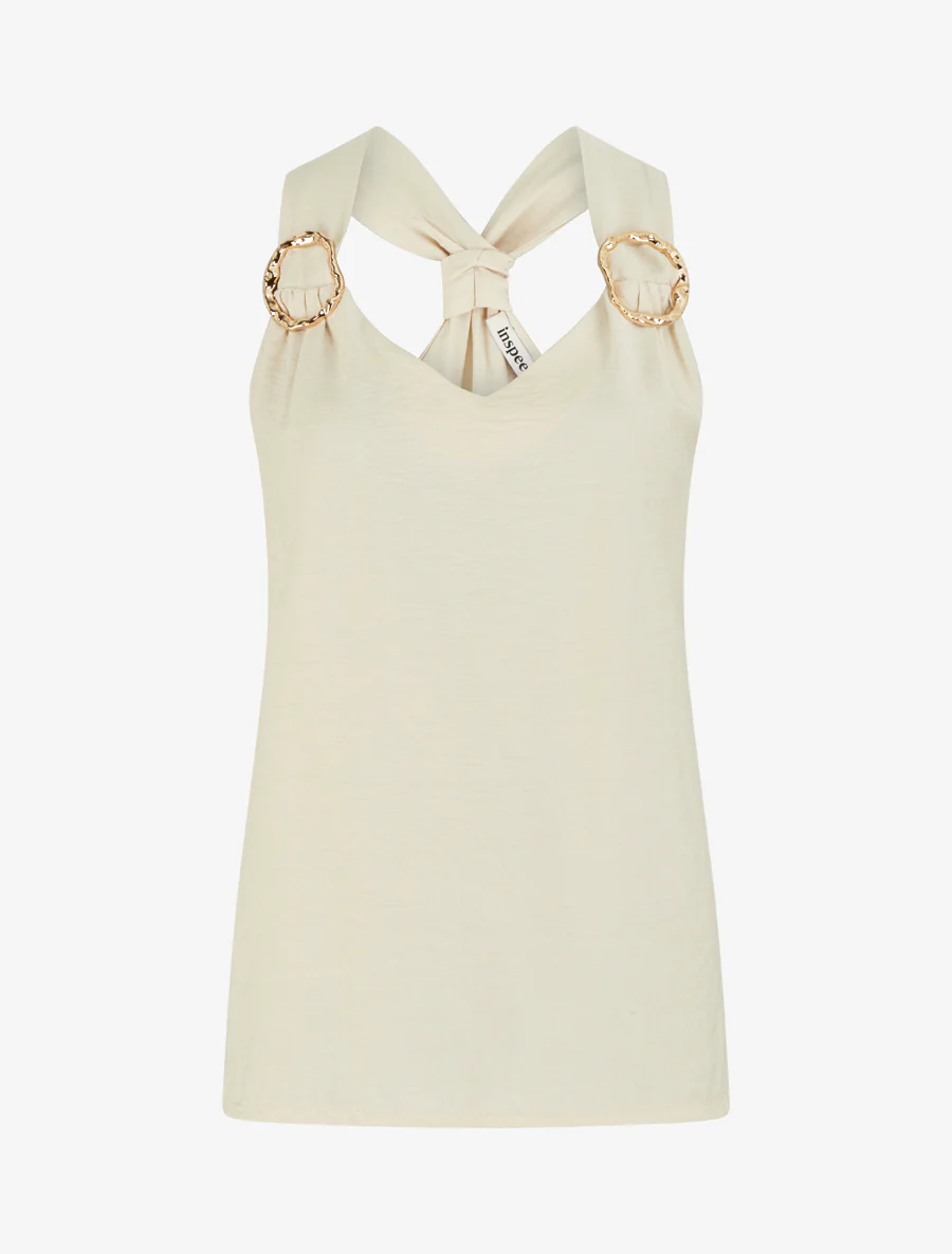 Rechthoekige top met racerback en sierlijke bandjes - Beige