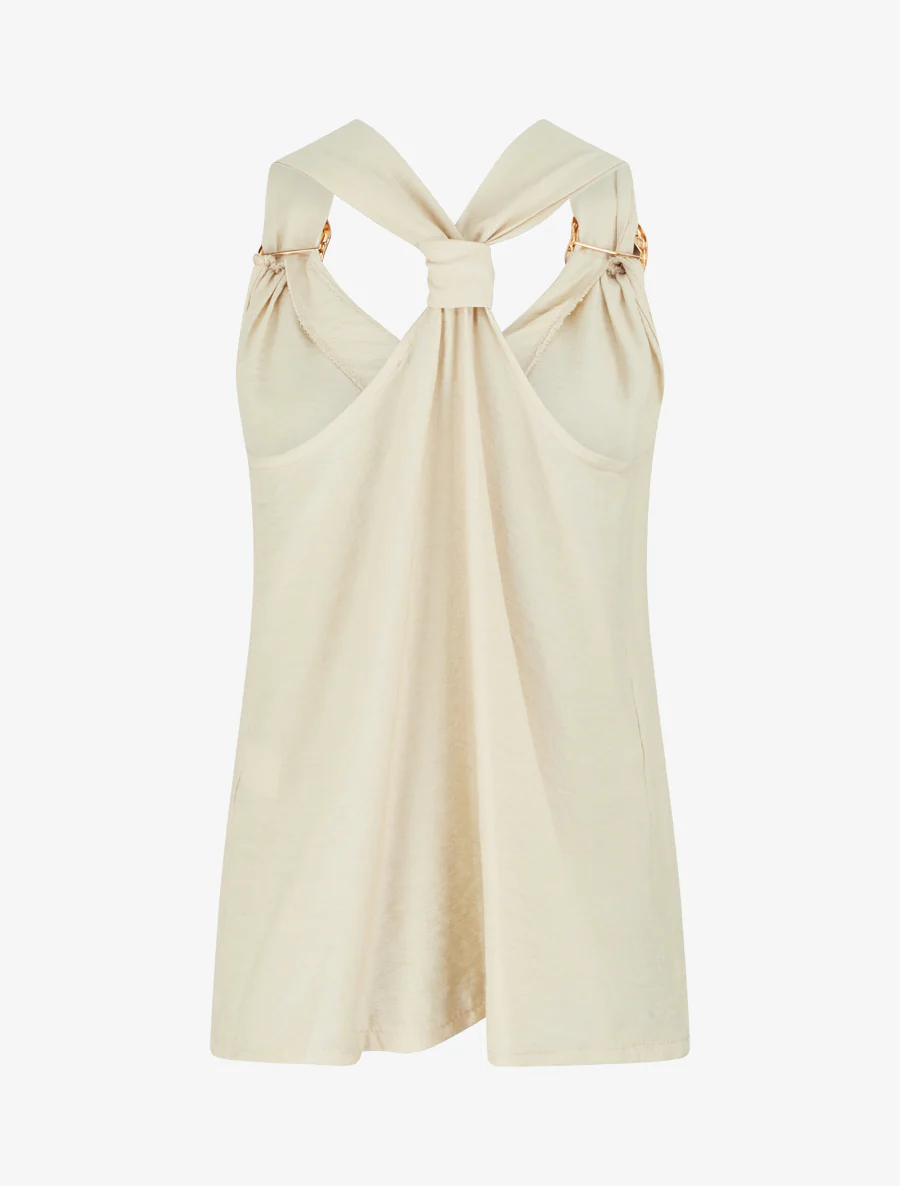 Rechthoekige top met racerback en sierlijke bandjes - Beige - Image 2