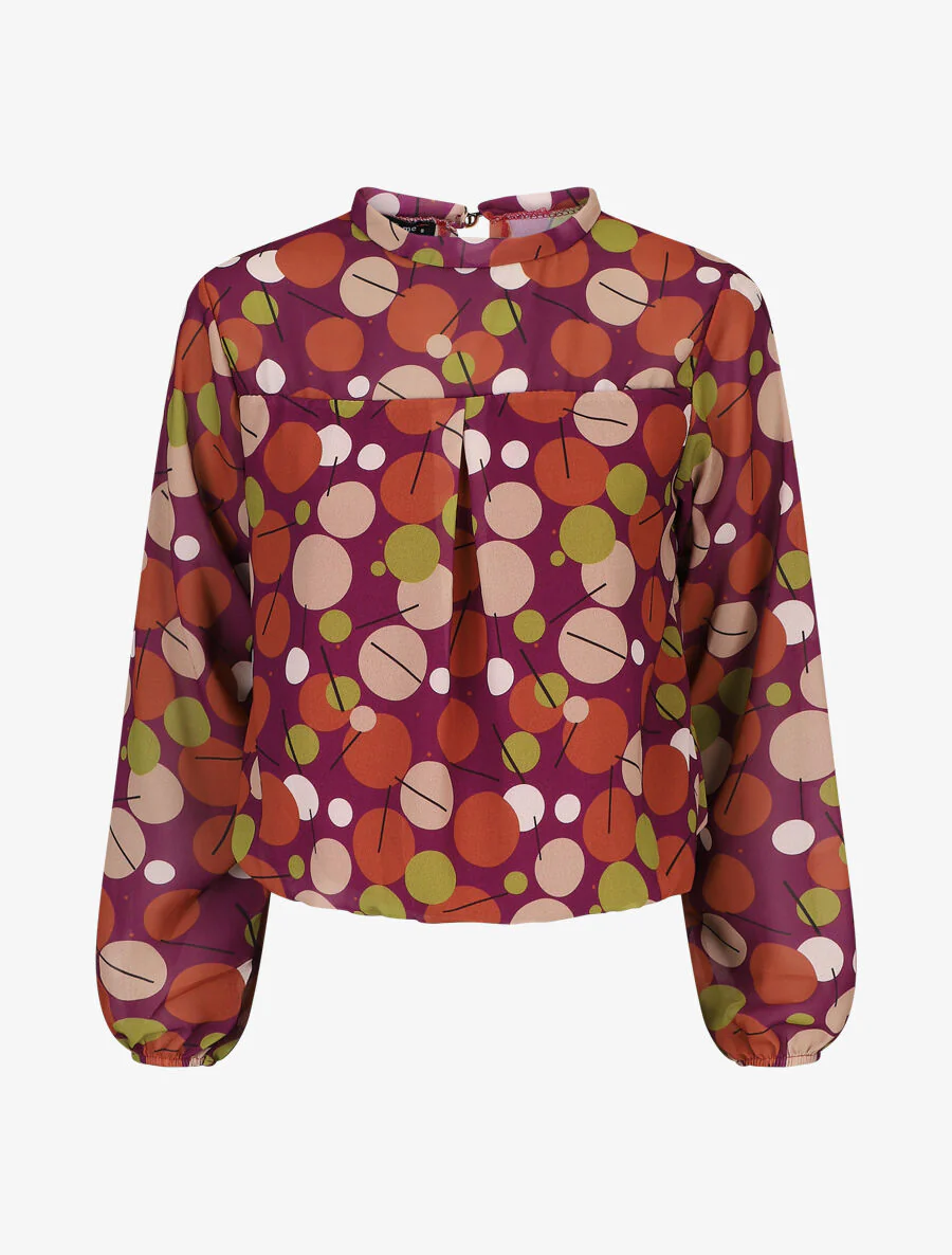 Retro geprinte zijden blouse - Mauve