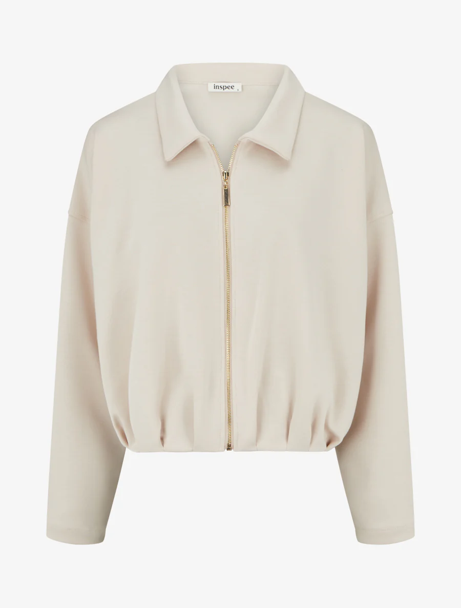 Ritssluiting met geplooid effect bomberjack - Beige