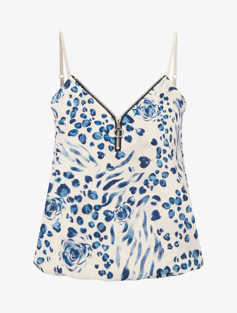 Ritsvest met bloemen en luipaardprint - Marine
