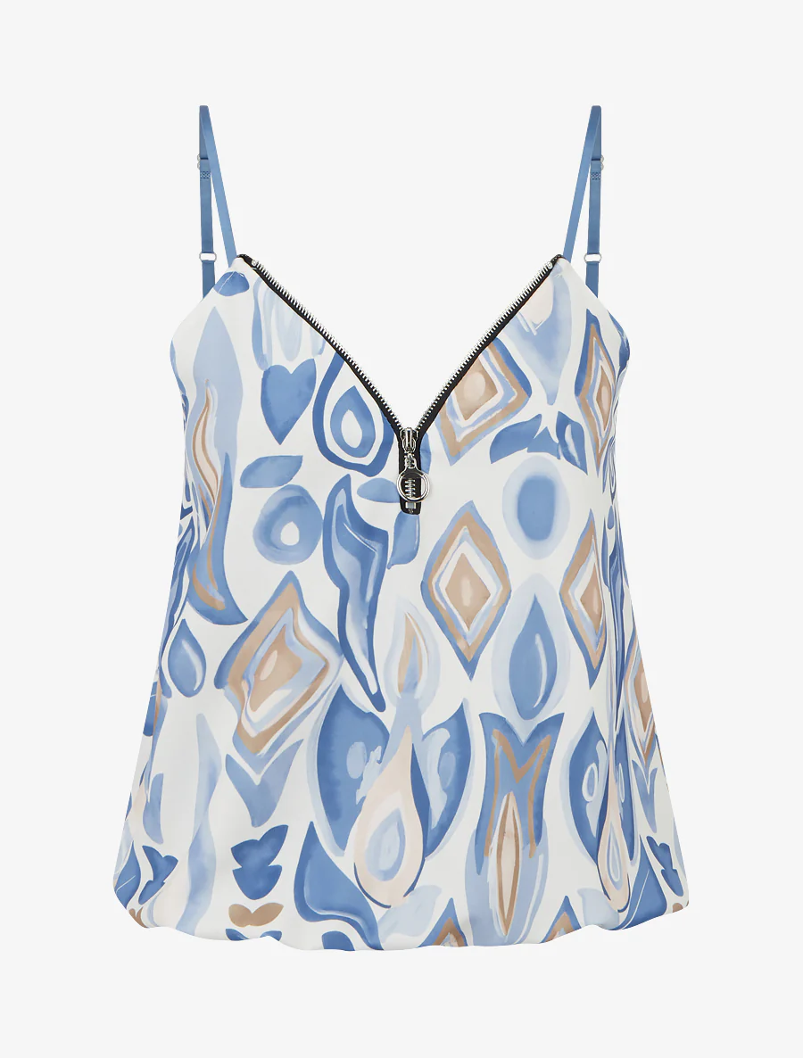 Ritsvest met fantasieprint en ronde hals. - Blauw