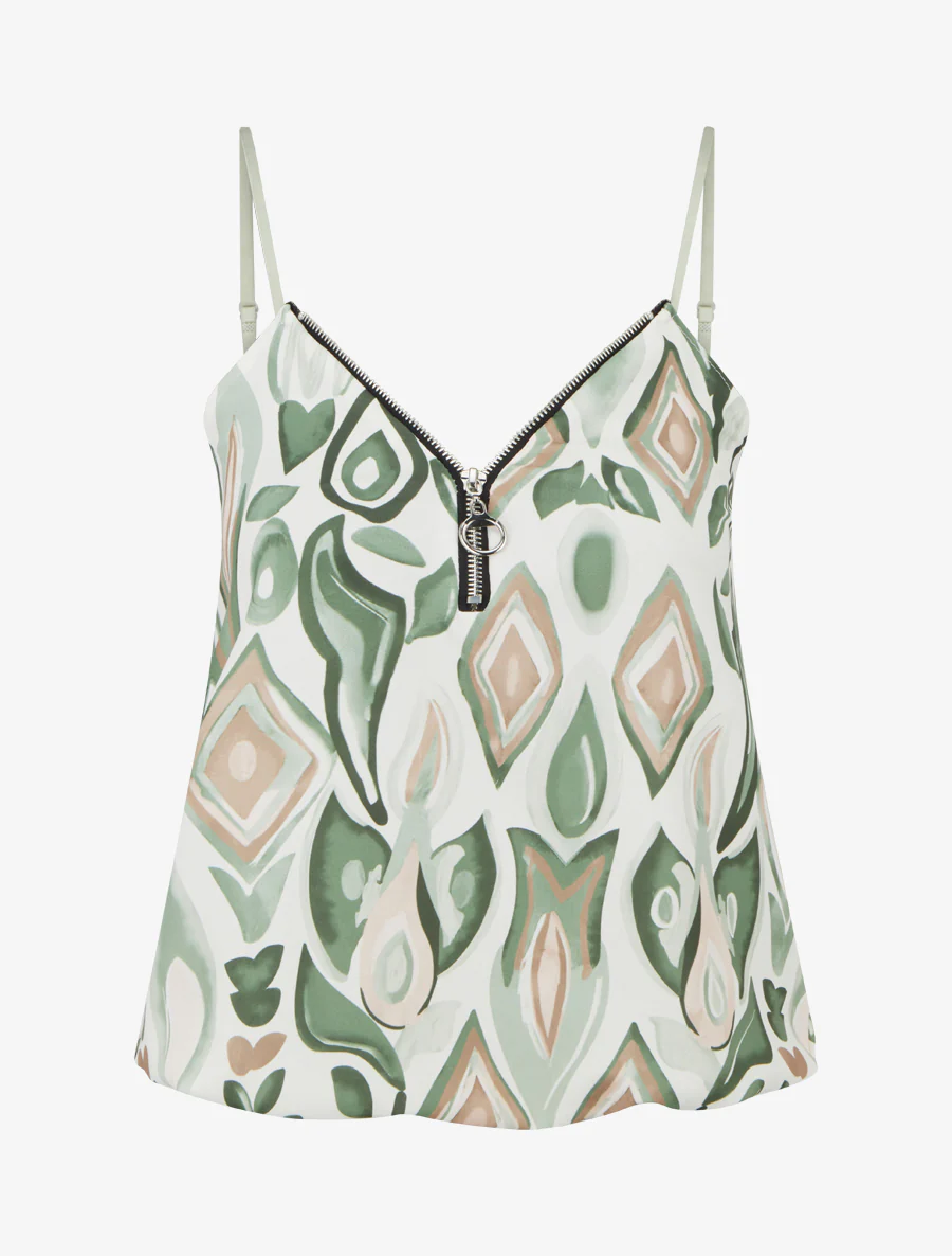 Ritsvest met fantasieprint en ronde hals. - Kaki