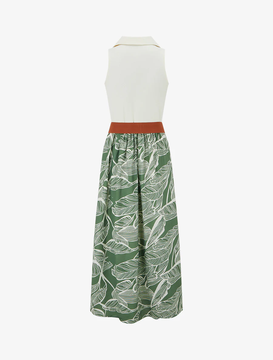 Robe longue à boutons fantaisies et imprimé feuilles - Vert - Image 2