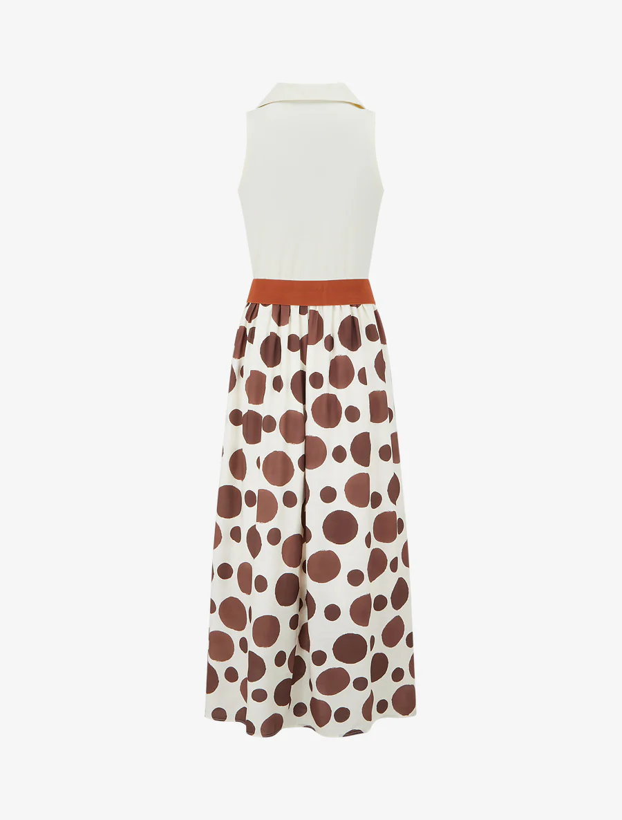 Robe longue à boutons fantaisies et imprimé gros pois - Marron - Image 2