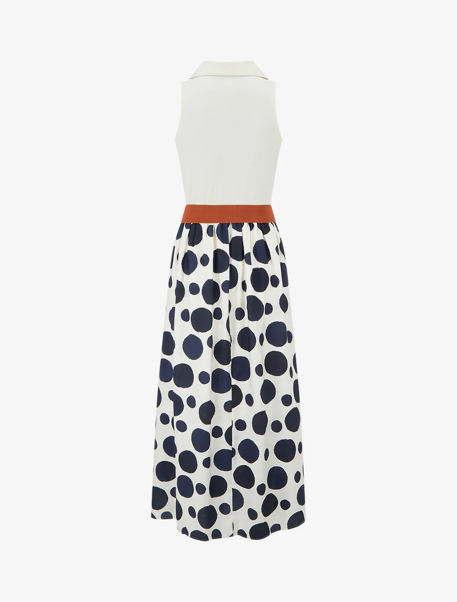 Robe longue à boutons fantaisies et imprimé gros pois - Marine - Image 2
