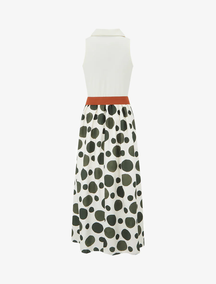 Robe longue à boutons fantaisies et imprimé gros pois - Vert foncé - Image 2