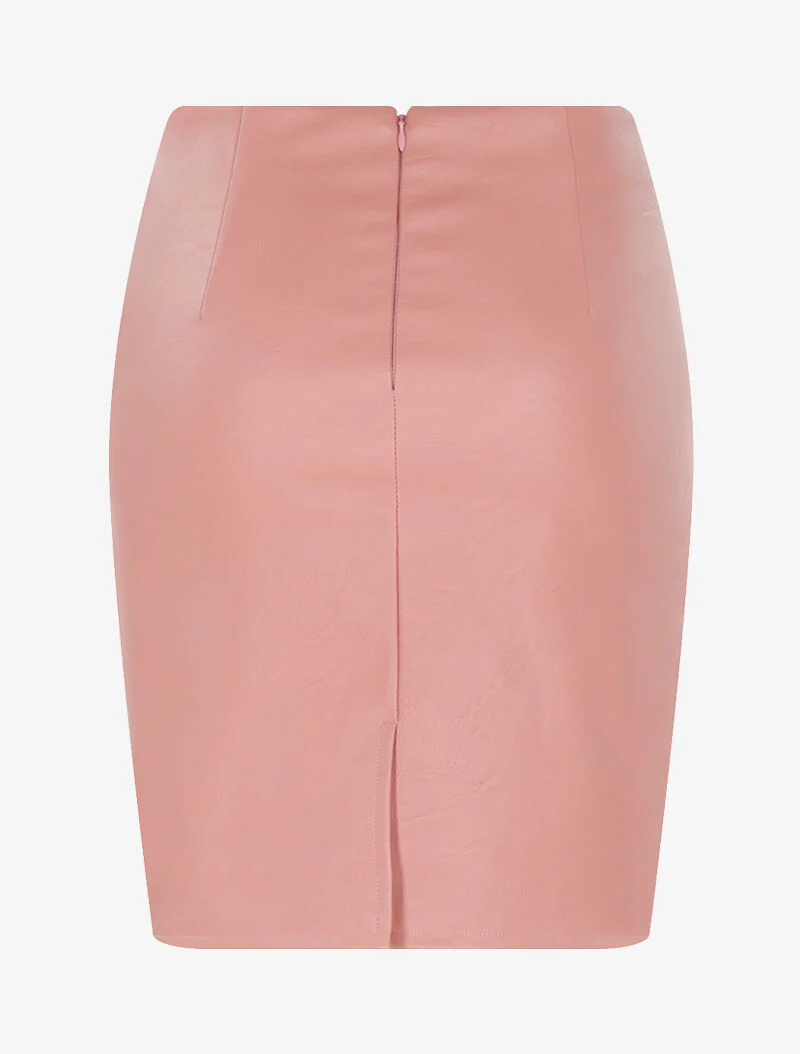 Kreukeffect rok in imitatieleer - roze - Image 2
