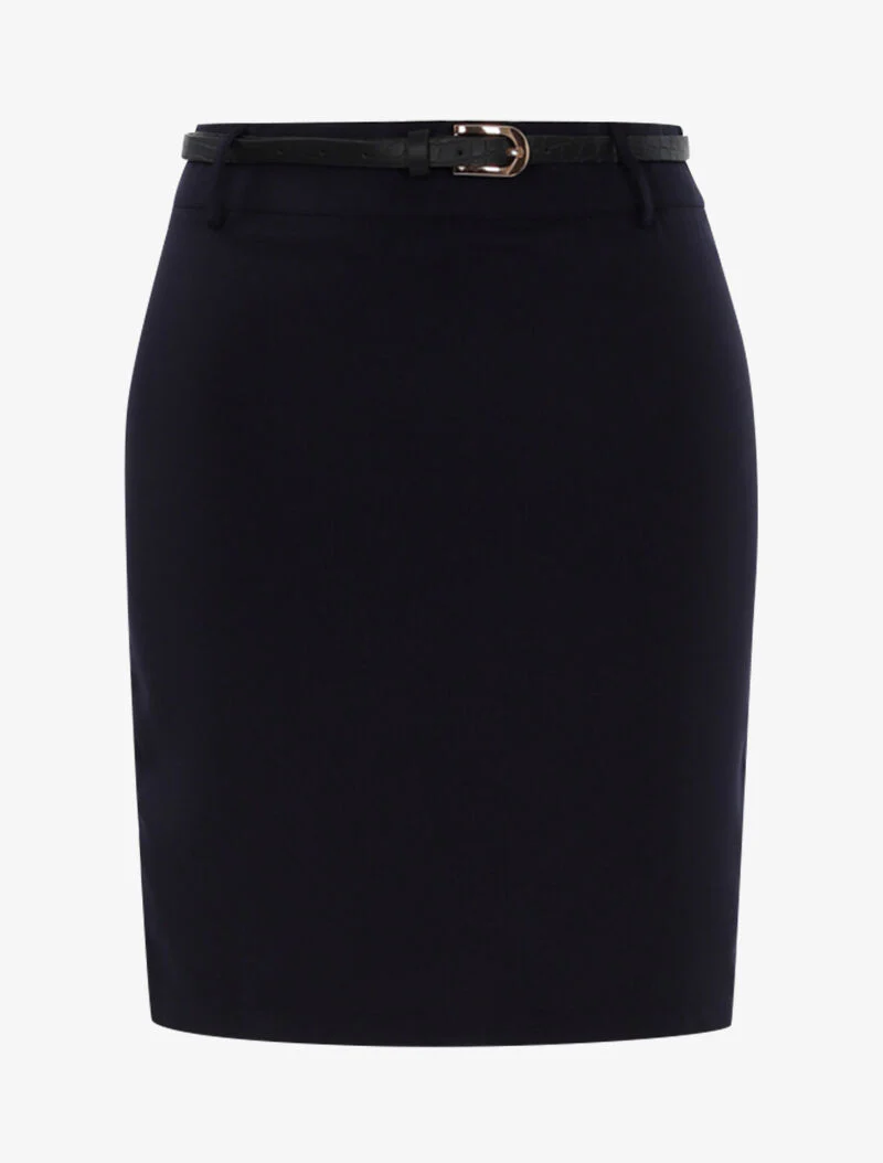 Effen rok met riem - marineblauw