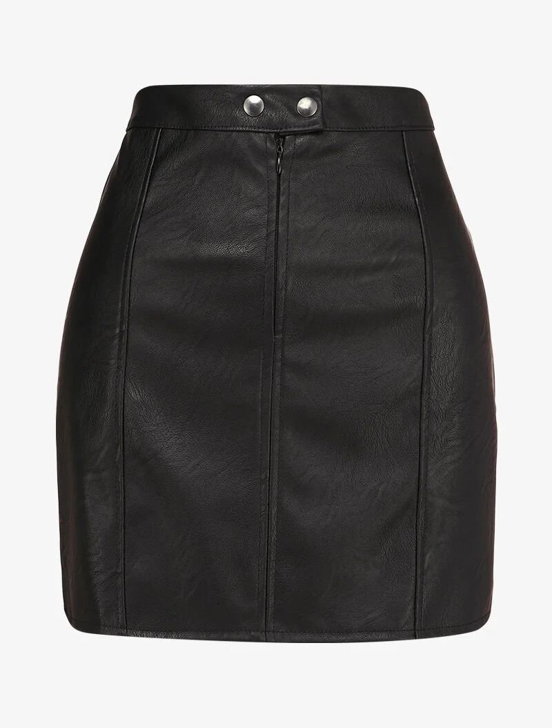 Rok in imitatieleer met knoopsluiting in de taille - Zwart