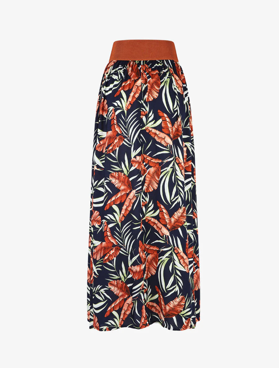 Rok met print. hoge taille en gestileerde ceintuur - Marineblauw - Image 2