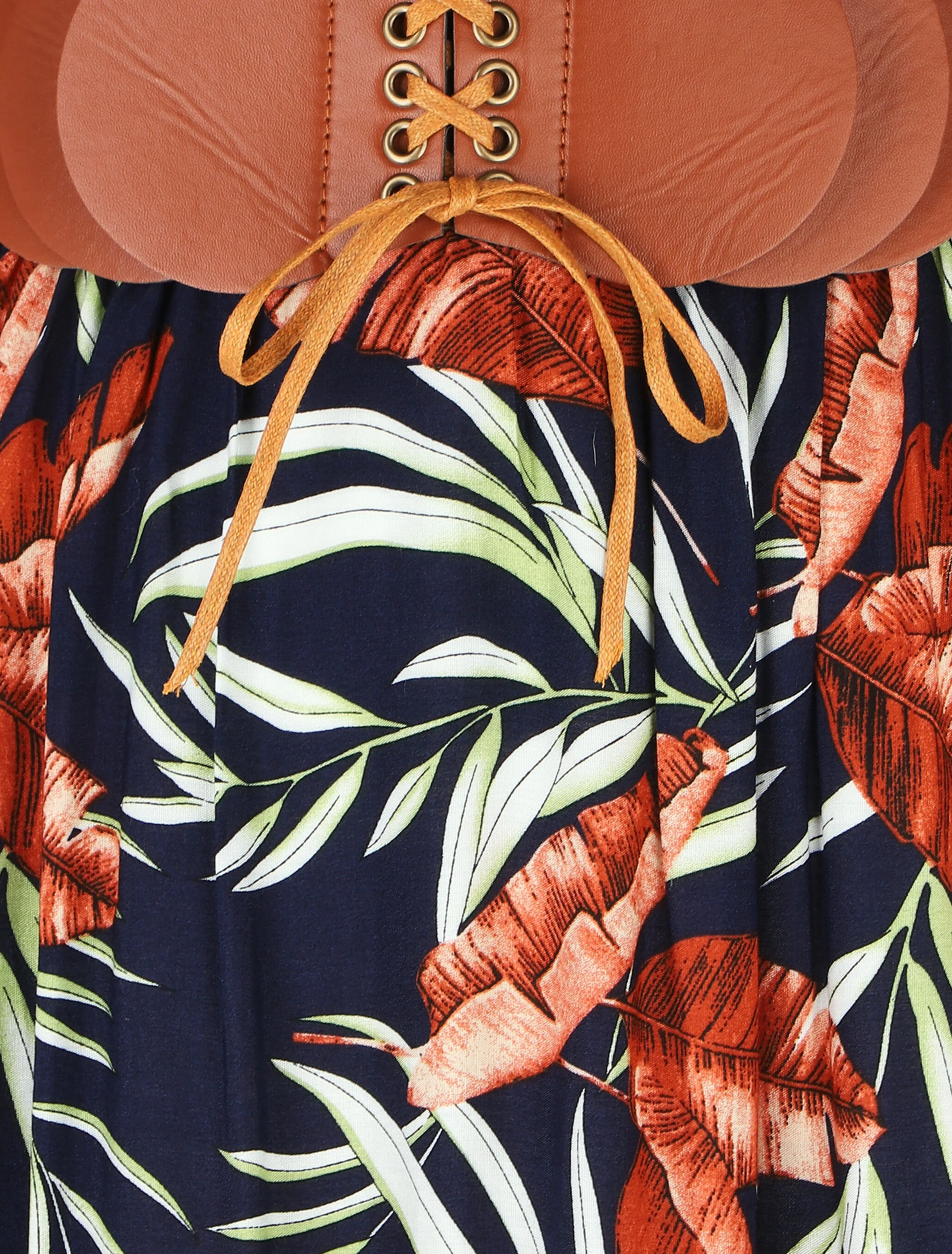 Rok met print. hoge taille en gestileerde ceintuur - Marineblauw - Image 3