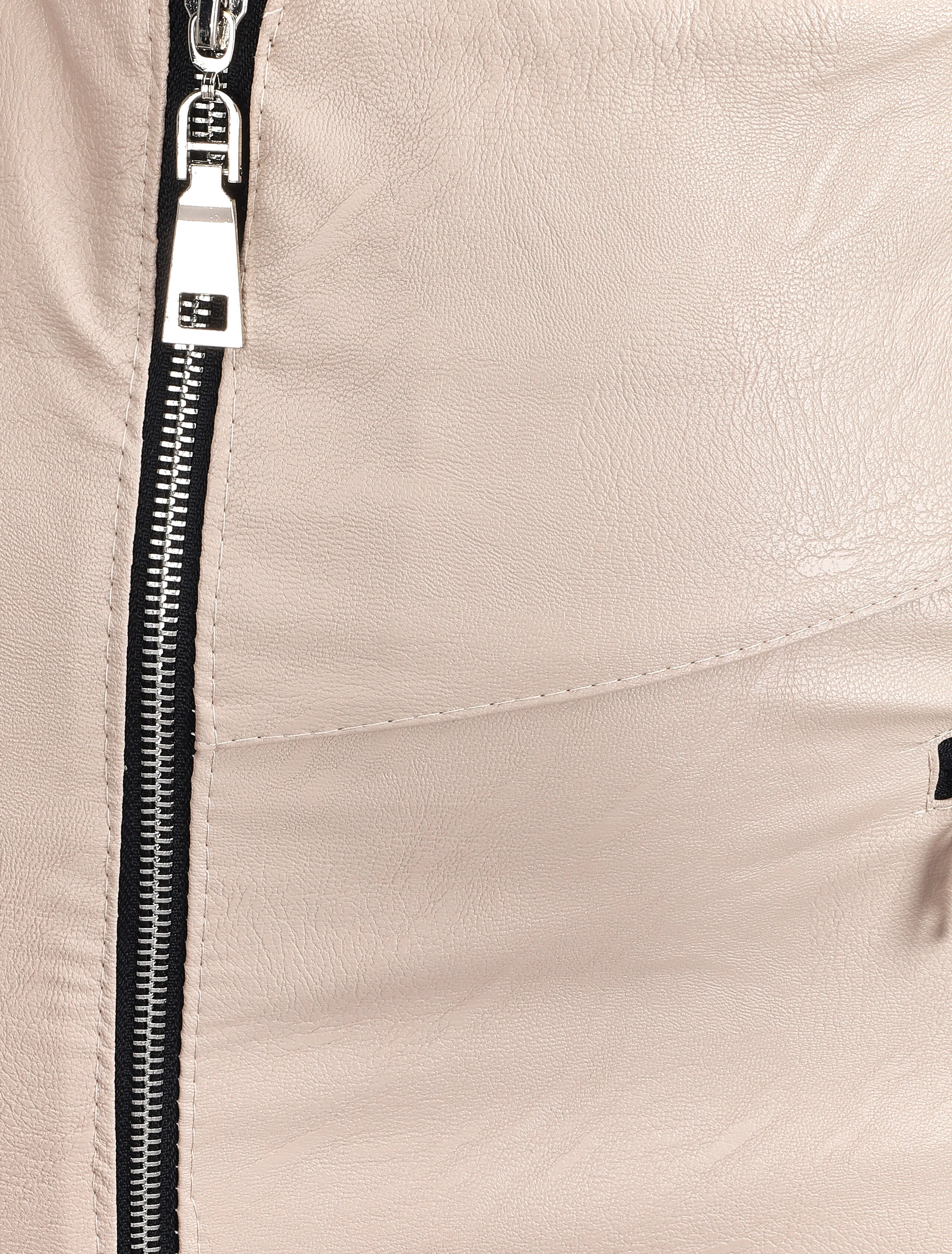 Rok met rits in imitatieleer met asymmetrische randen - Beige - Image 3