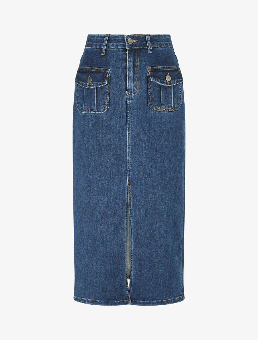 Rok met split en zakken aan de voorkant - blauw