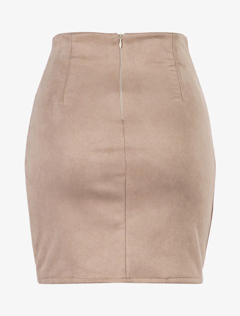 Rok van suèdine met geplooide zijkanten - beige - Image 2