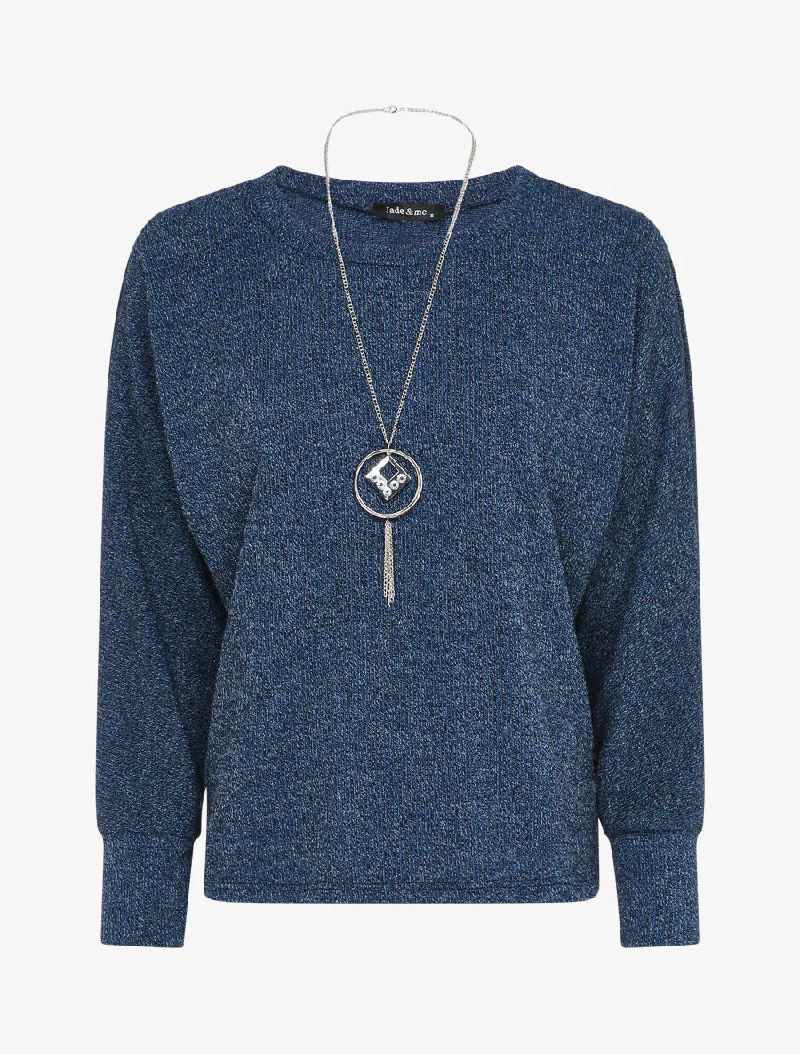 Ronde hals trui met dolmanmouwen - Blauw