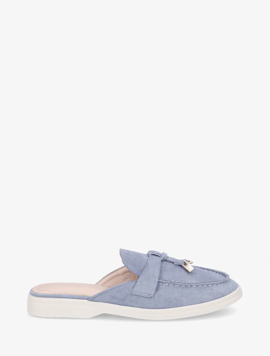 Ronde neus suède slippers - Blauw