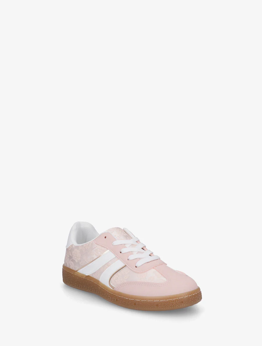 Roze bedrukte sneakers van twee materialen - Roos - Image 2