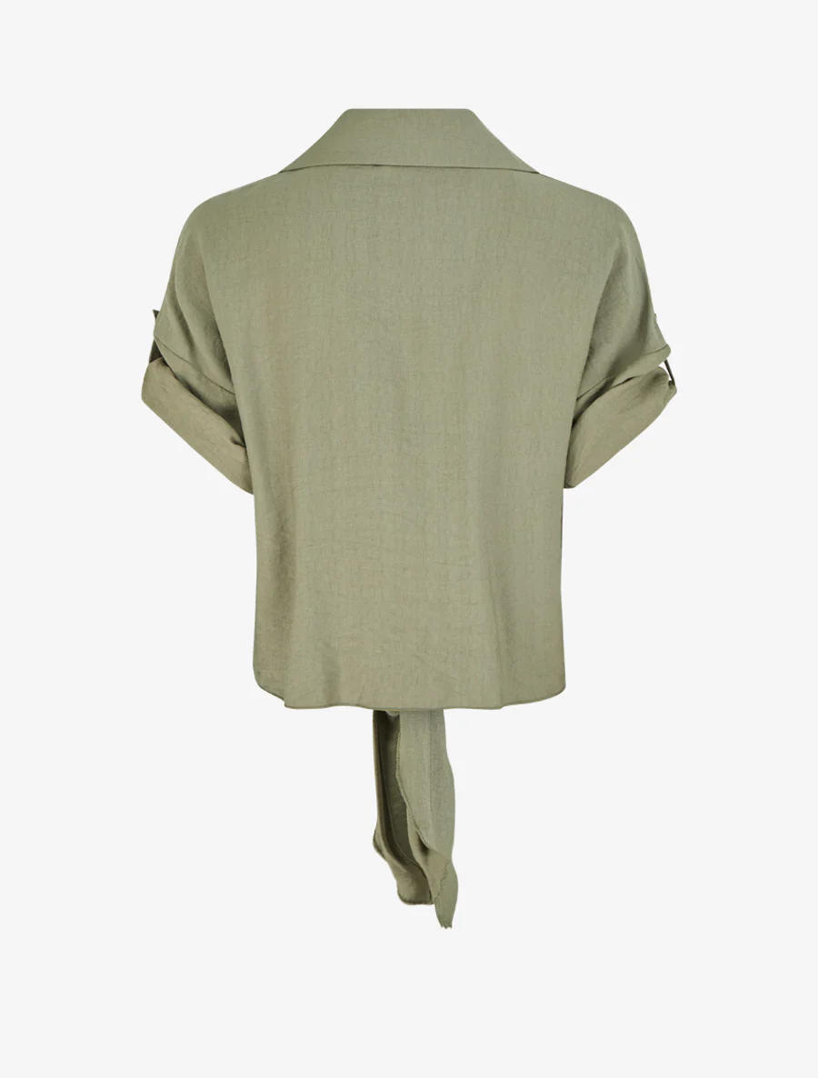 Ruim knoopshirt met korte mouwen - Kaki - Image 2
