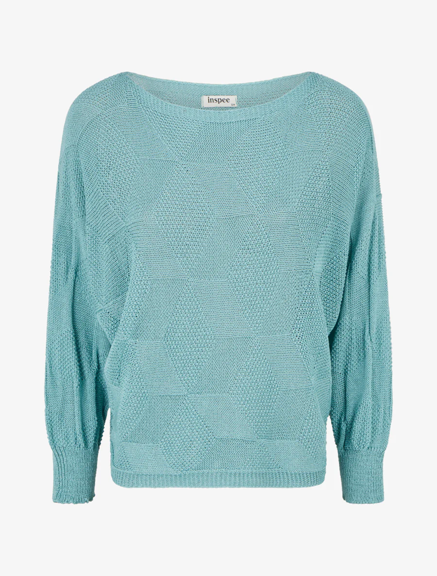 Ruime trui met ruitpatroon - Blauw lagune