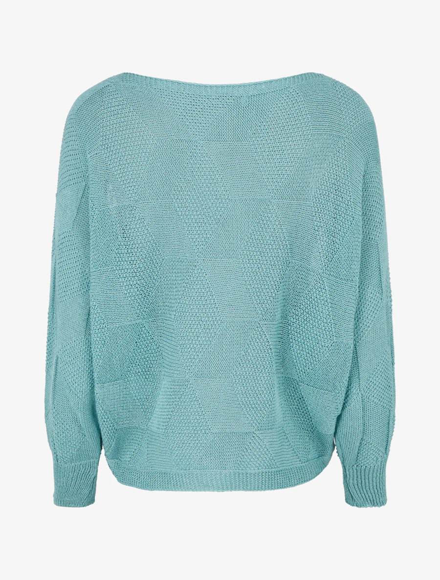 Ruime trui met ruitpatroon - Blauw lagune - Image 2