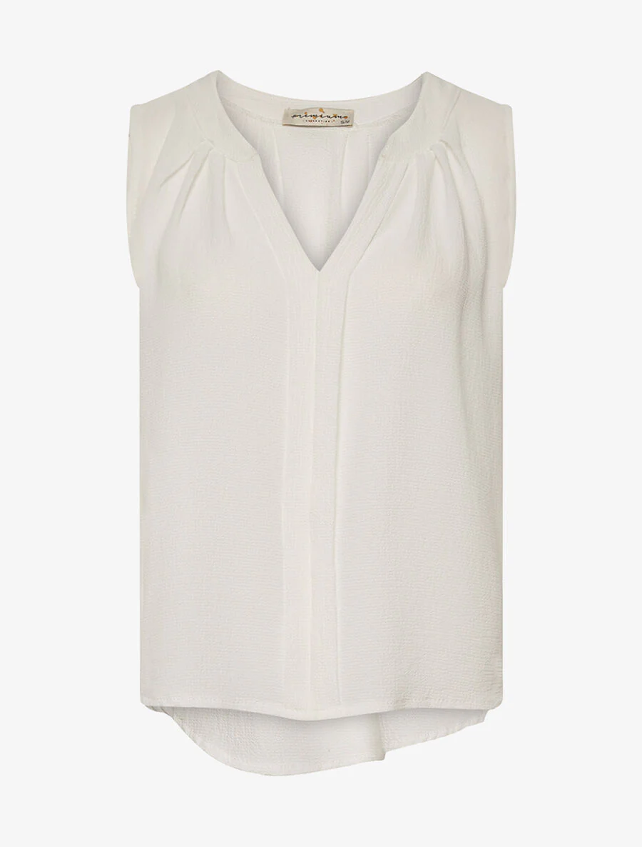 Ruimvallend mouwloos shirt van mousseline - wit