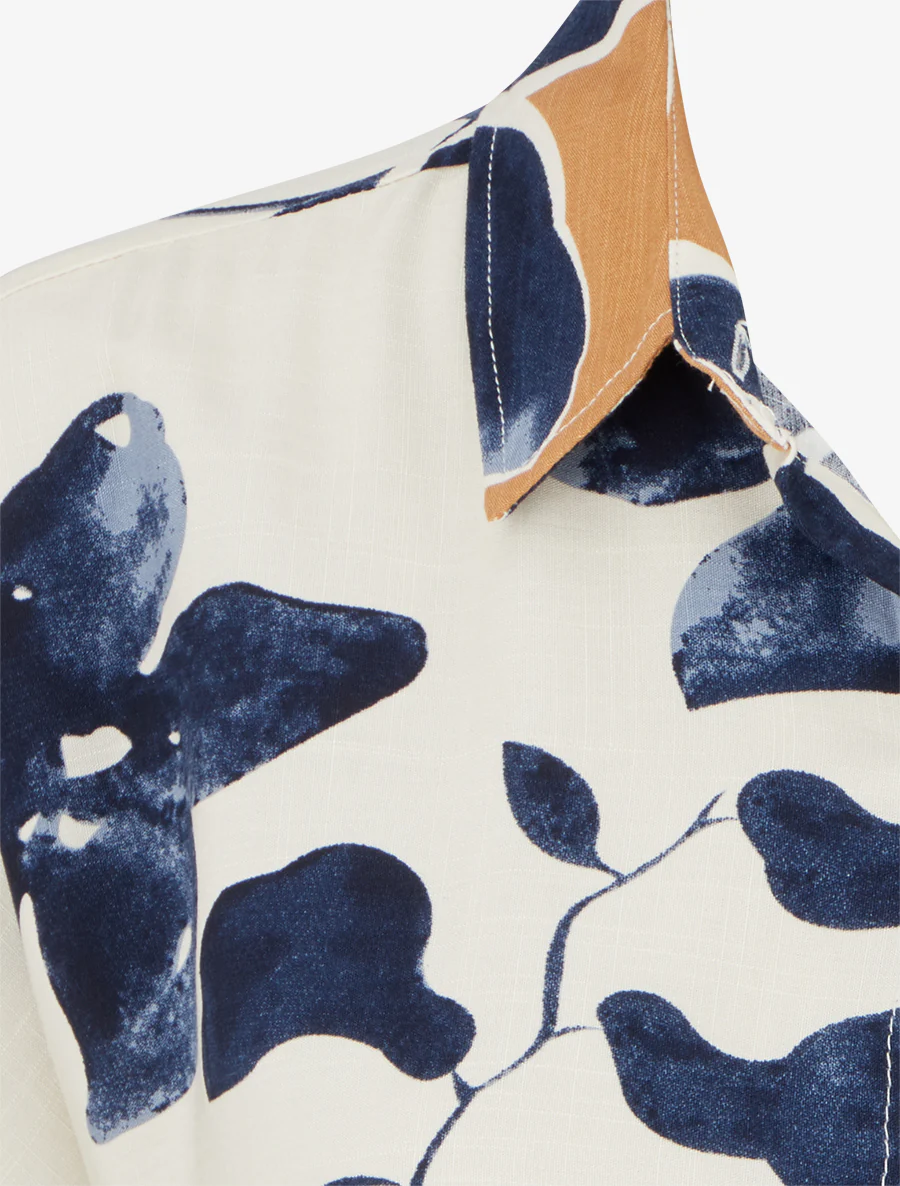 Ruimvallend overhemd met korte mouwen en bloemenprint. - Marine - Image 3