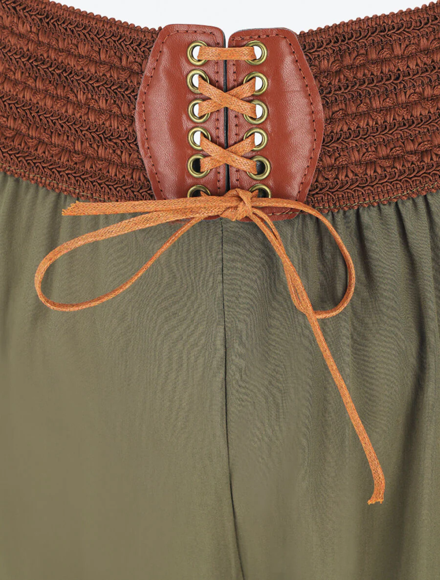 Ruimvallende broek met hoge taille in korsetstijl - Kakigroen - Image 3