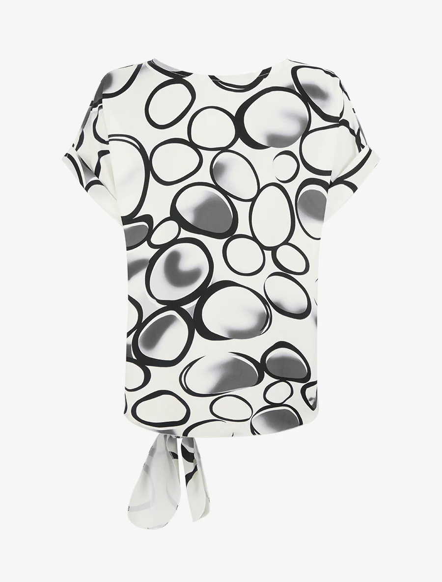 Ruimvallende top met korte mouwen en cirkelprint. - Zwart - Image 2