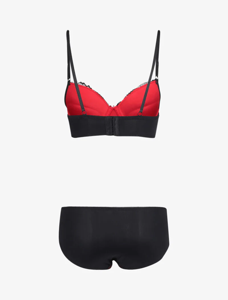 Samenstelling bustier in kant en netstof - Zwart/rood - Image 2