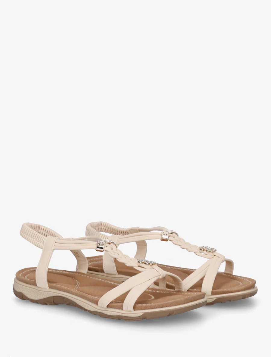 Sandaal met klaver-inzetstuk met strass-steentjes - Beige - Image 4