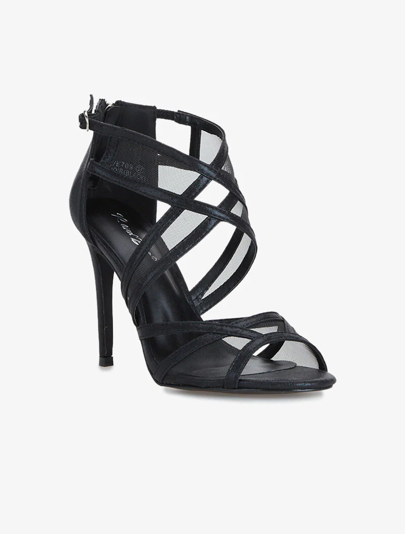 Sandalen met fijne bandjes en netstof - zwart - Image 2