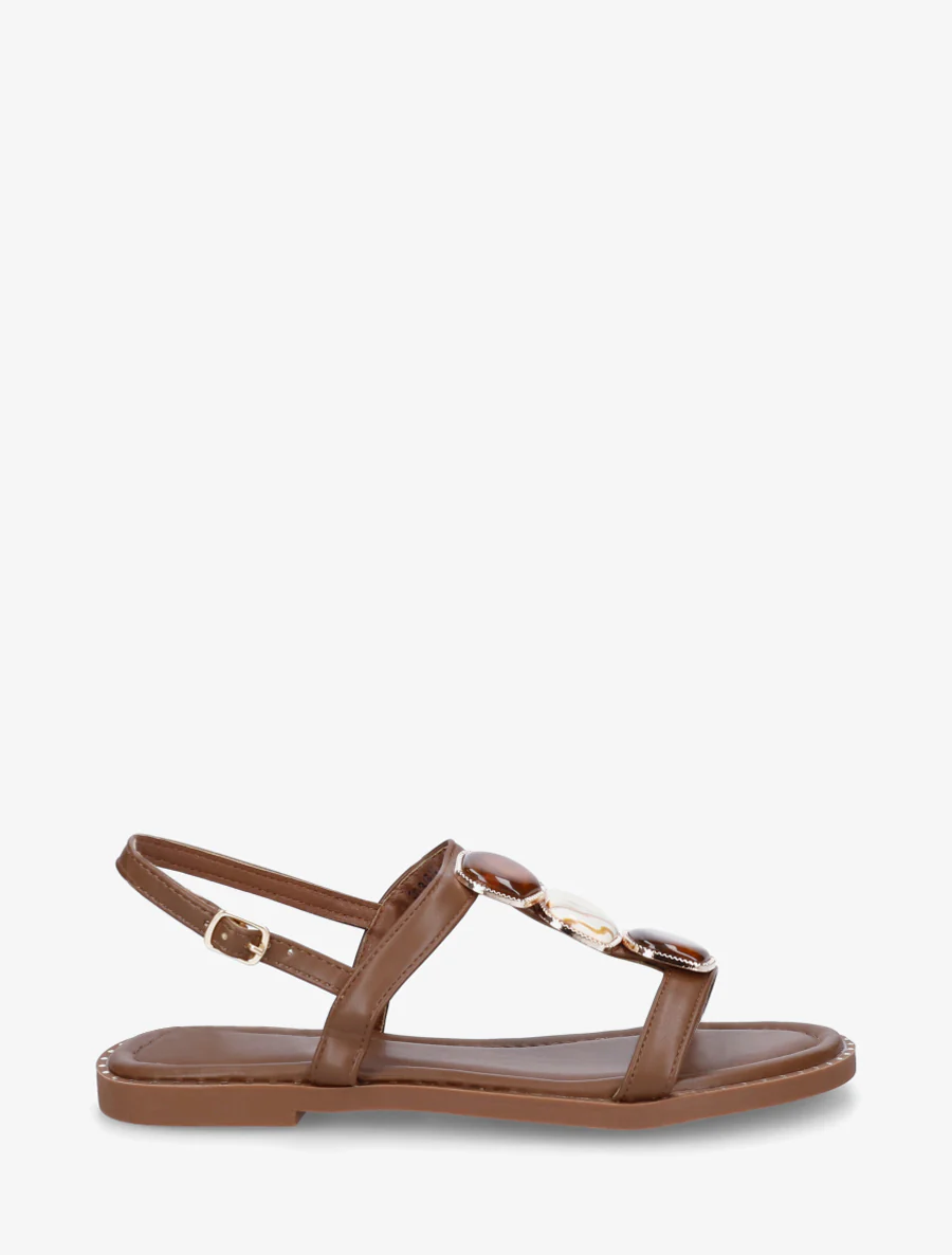 Sandalen met inzetstuk van drie stenen - Bruin
