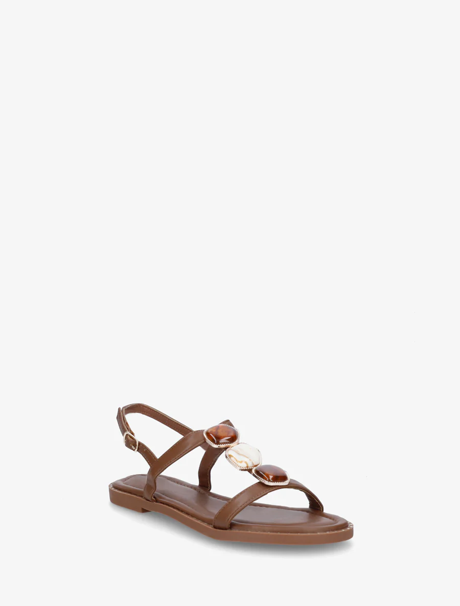 Sandalen met inzetstuk van drie stenen - Bruin - Image 2
