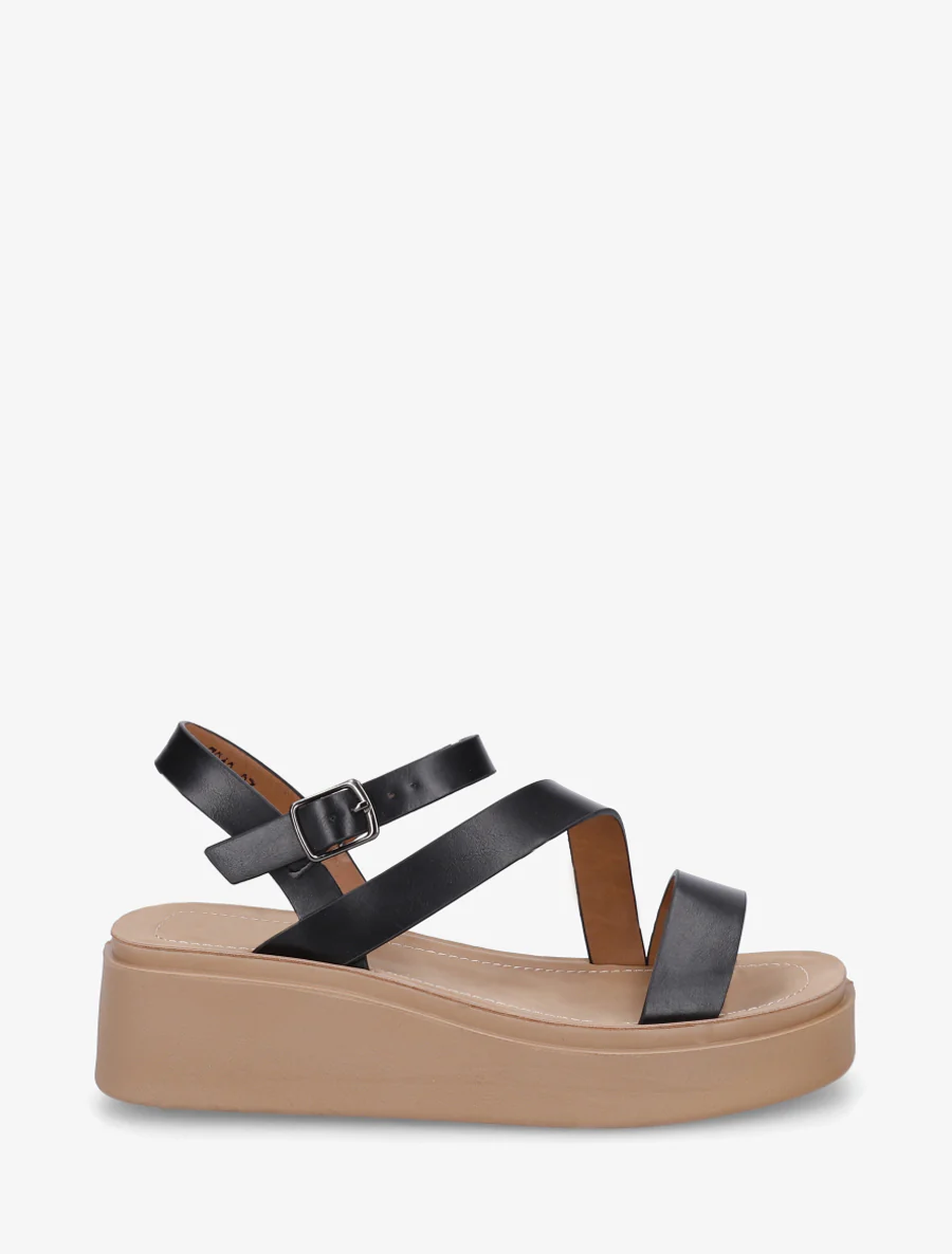 Sandalen met meerdere bandjes in imitatieleer - Zwart