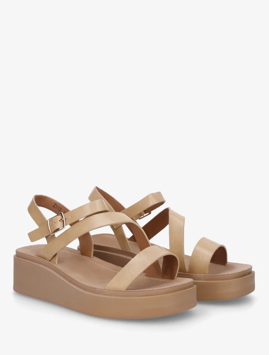 Sandalen met meerdere bandjes in imitatieleer - Beige - Image 4