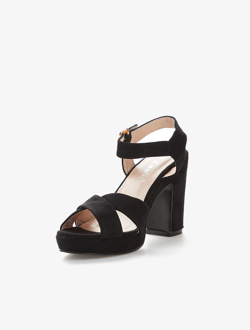 Sandalen met platform en gekruiste bandjes - zwart - Image 3