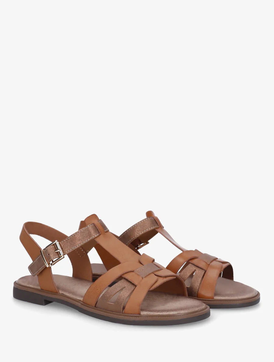 Sandalen van imitatieleer met gevlochten effect - Kameel - Image 4