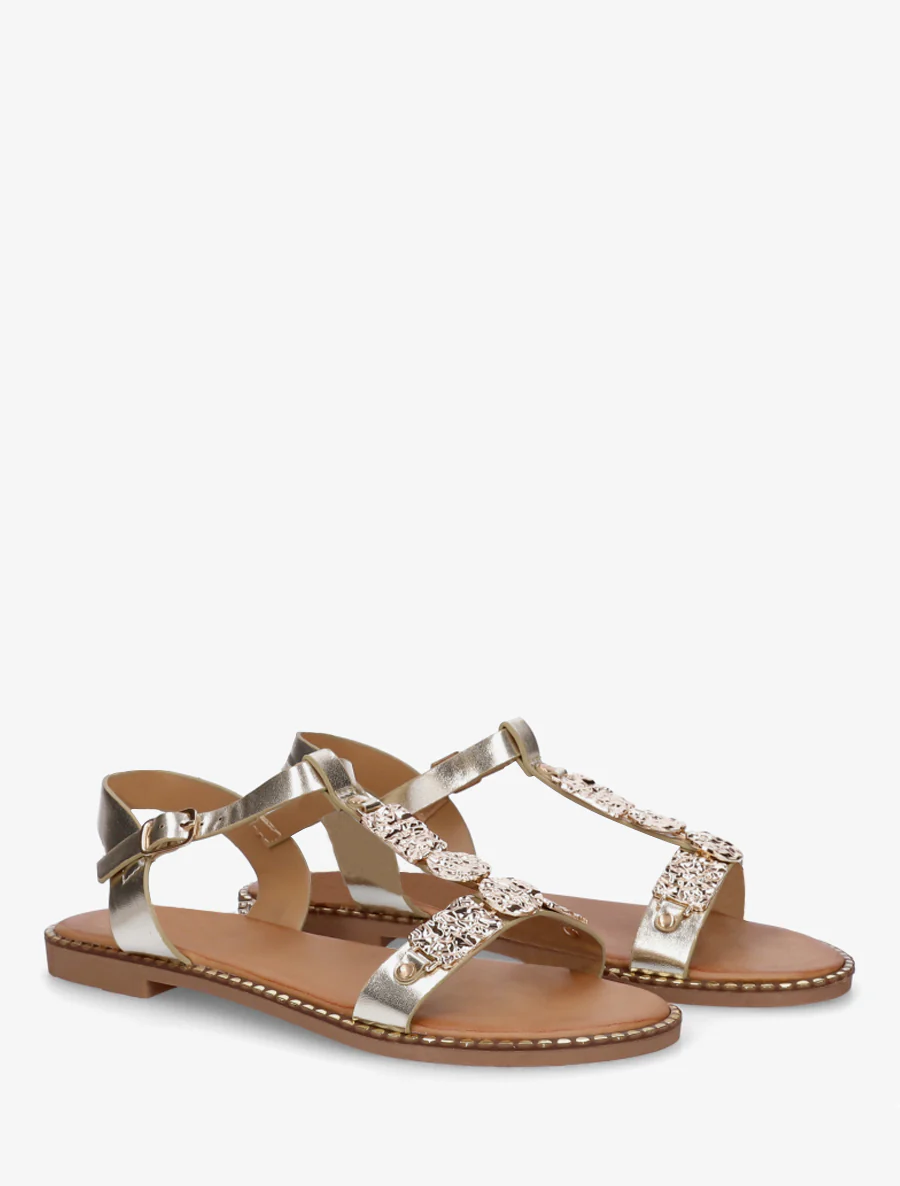 Sandalen van imitatieleer met metalen inzetstuk - Goud - Image 4