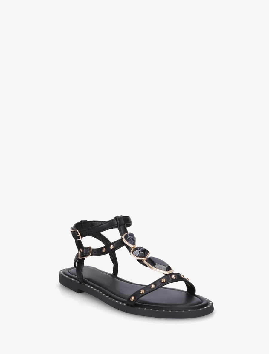 Sandalen van imitatieleer met stenen inzetstukken - Zwart - Image 2
