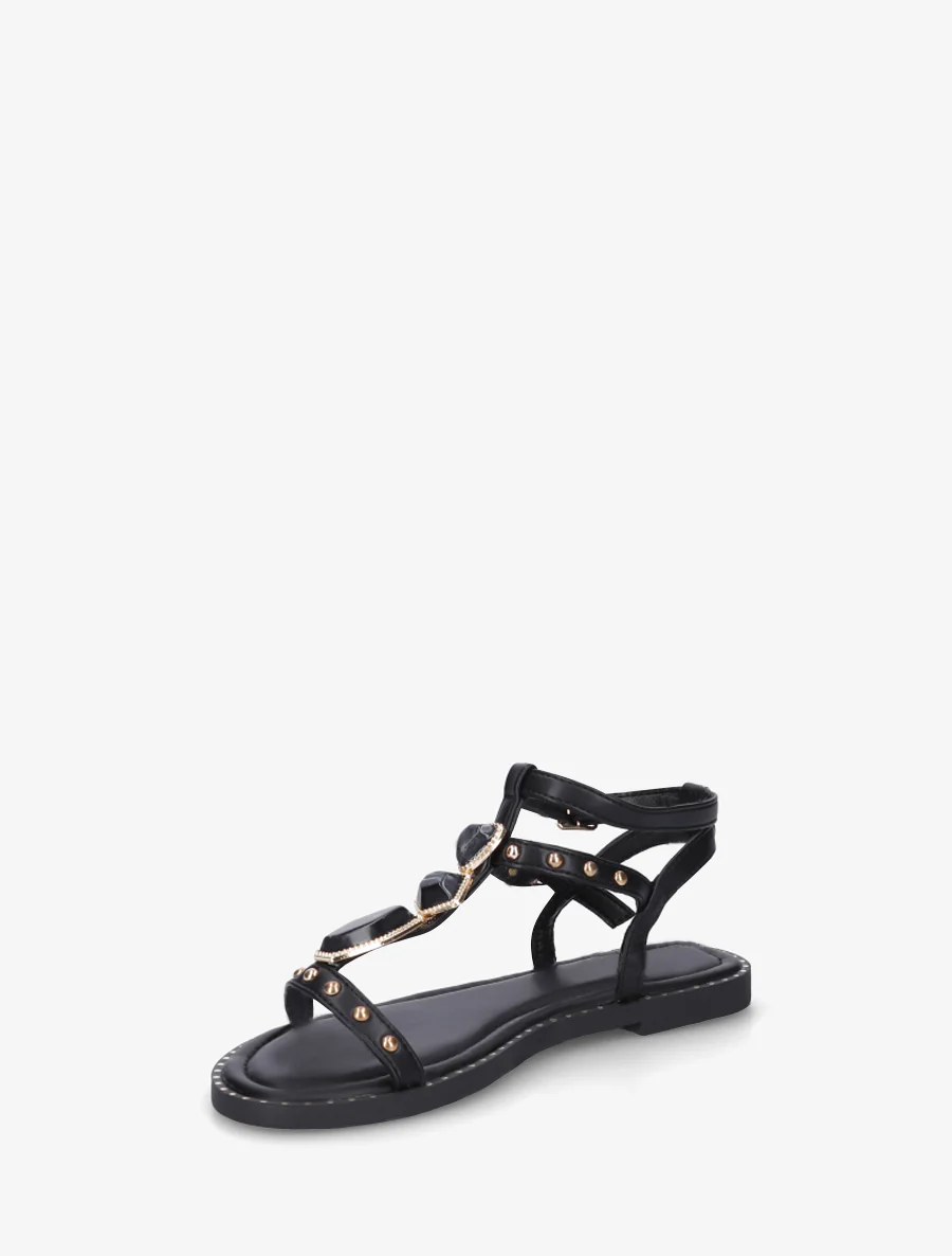Sandalen van imitatieleer met stenen inzetstukken - Zwart - Image 3