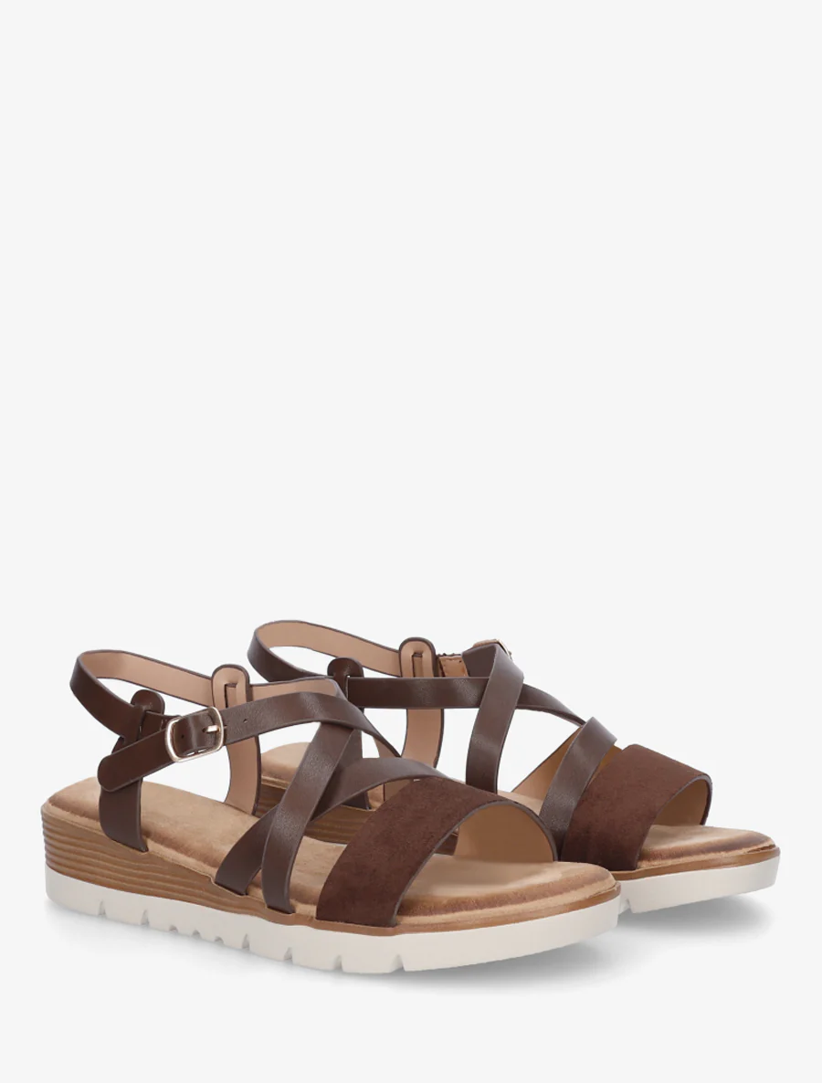 Sandalen van imitatieleer met suèdine bandje - Bruin - Image 4