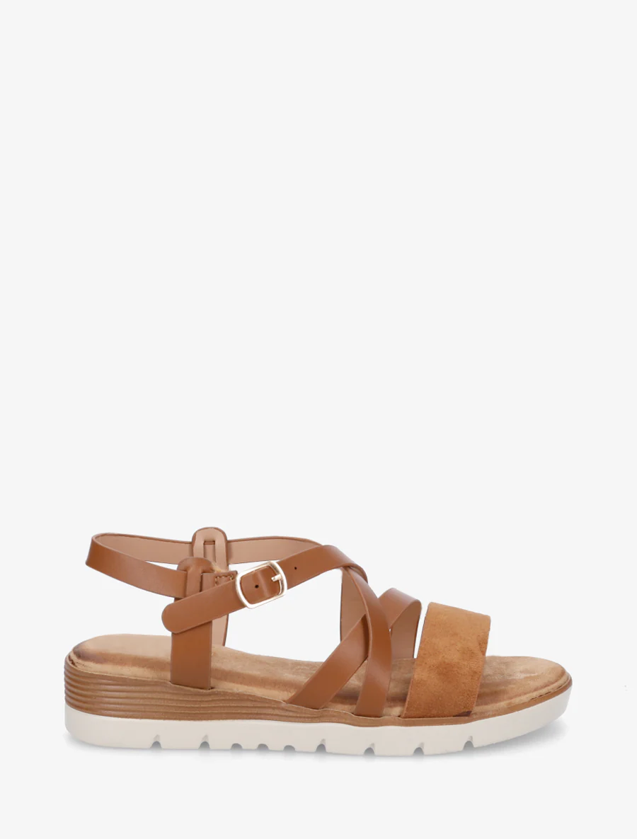 Sandalen van imitatieleer met suèdine bandje - Kameel